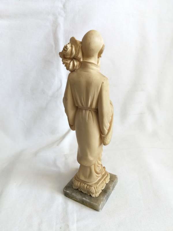 Vintage Italian Alabaster Asian Man Figurine Statue on a Marble Pedestal