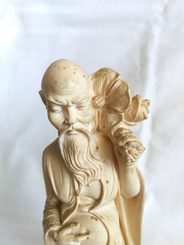 Vintage Italian Alabaster Asian Man Figurine Statue on a Marble Pedestal