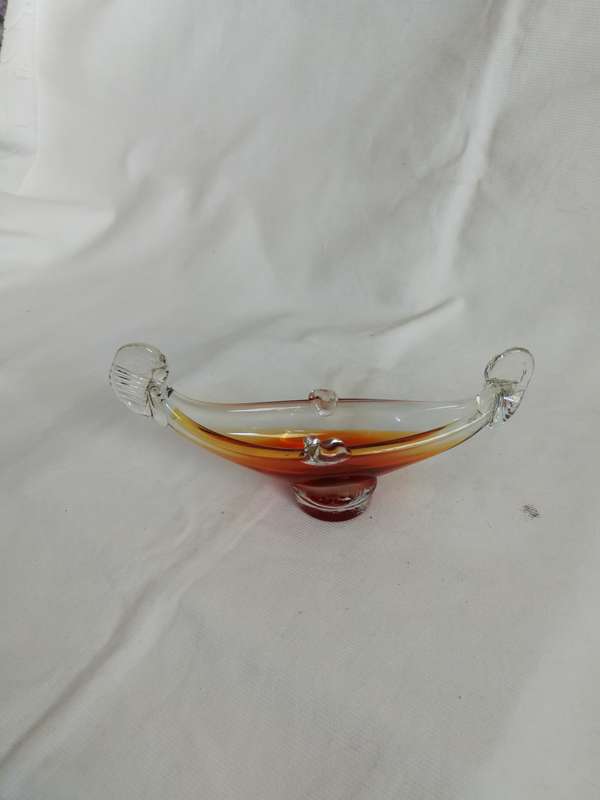 Vintage Venetian Gondola Ashtray Orange Glass Vessel