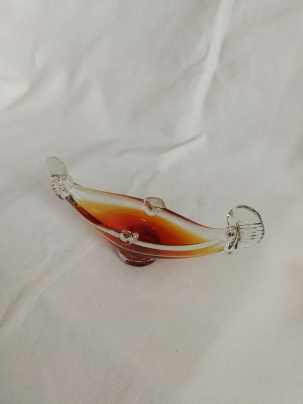 Vintage Venetian Gondola Ashtray Orange Glass Vessel