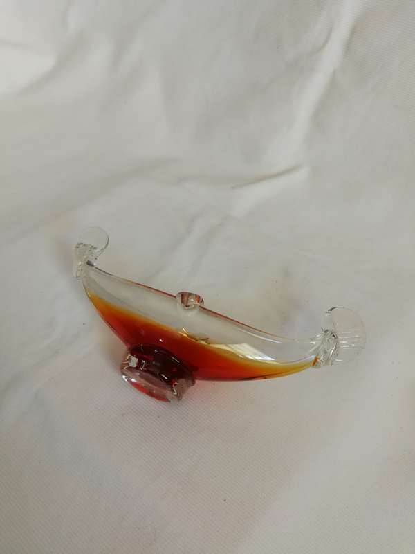 Vintage Venetian Gondola Ashtray Orange Glass Vessel