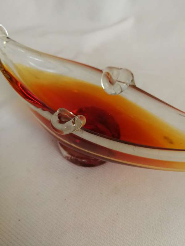 Vintage Venetian Gondola Ashtray Orange Glass Vessel