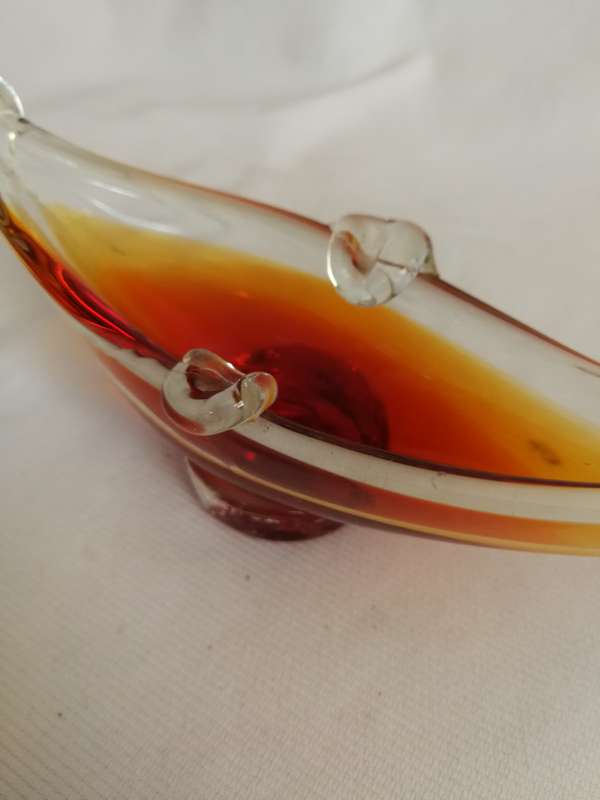 Vintage Venetian Gondola Ashtray Orange Glass Vessel