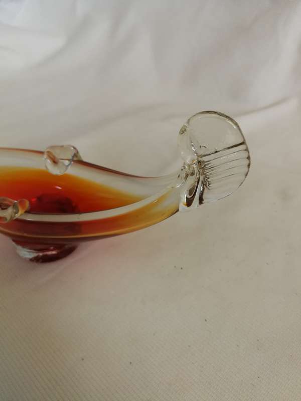 Vintage Venetian Gondola Ashtray Orange Glass Vessel
