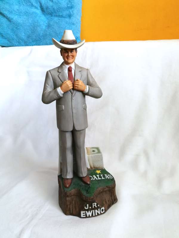 80s Americana Porcelain J.R. Ewing music box/liquor decanter