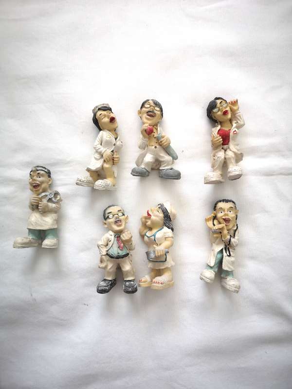 Vintage Caricature Figures of doctors and nurses. Handmade