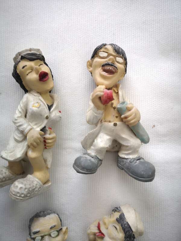 Vintage Caricature Figures of doctors and nurses. Handmade