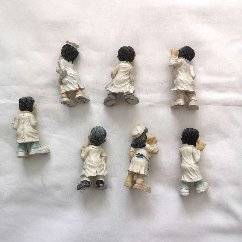 Vintage Caricature Figures of doctors and nurses. Handmade