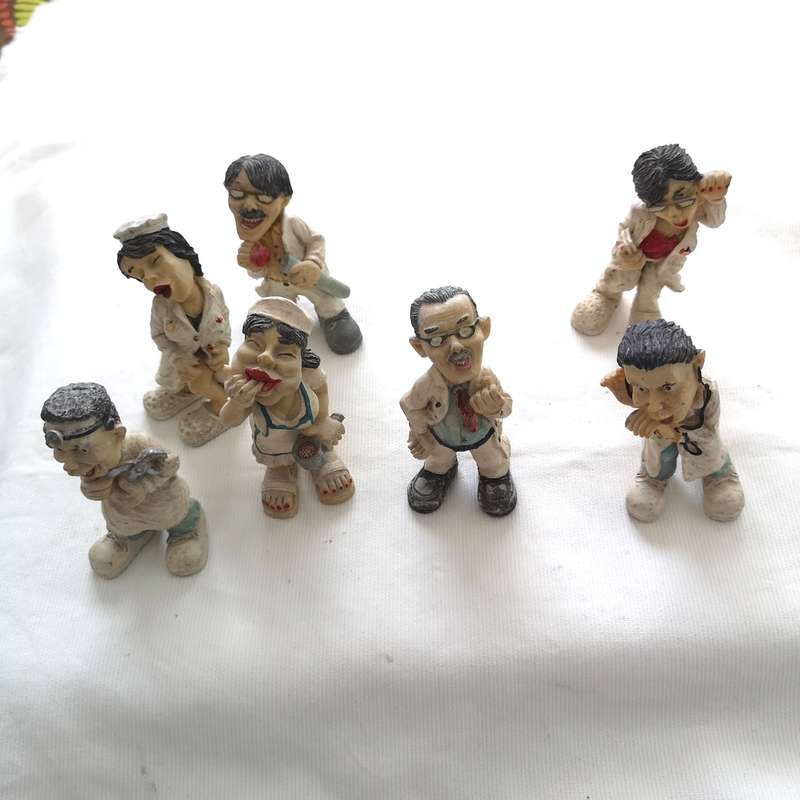 Vintage Caricature Figures of doctors and nurses. Handmade