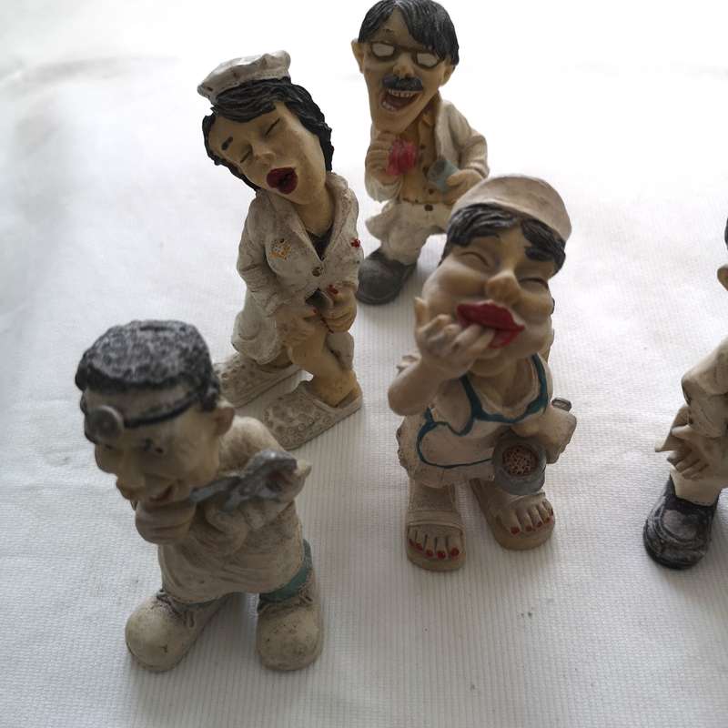 Vintage Caricature Figures of doctors and nurses. Handmade