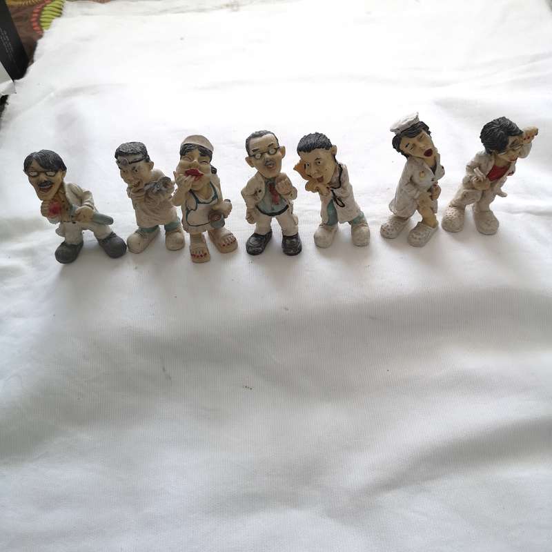 Vintage Caricature Figures of doctors and nurses. Handmade
