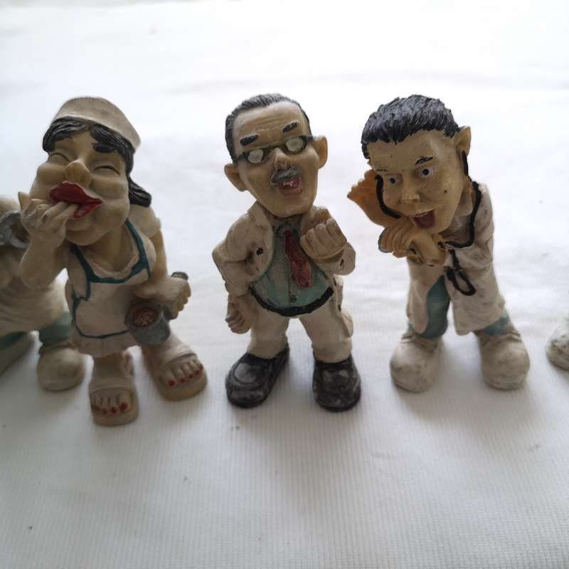 Vintage Caricature Figures of doctors and nurses. Handmade
