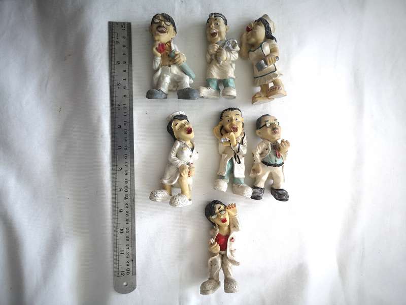 Vintage Caricature Figures of doctors and nurses. Handmade