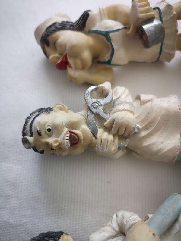 Vintage Caricature Figures of doctors and nurses. Handmade