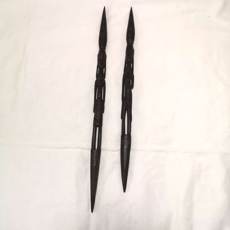 Old African Hard Wood Figure Spear Handcrafted- Bronze Inlay- 650mm- sold as set