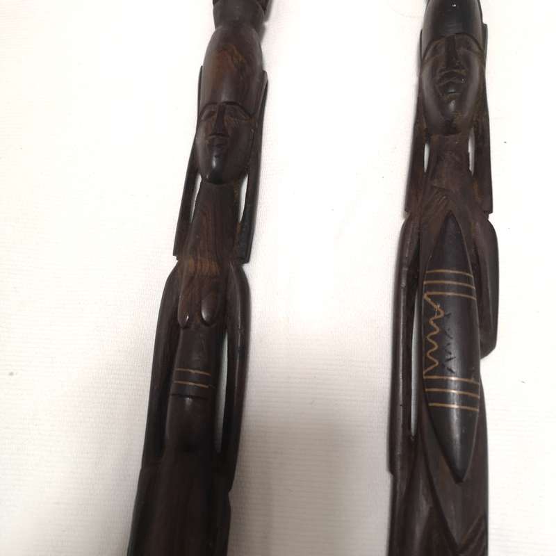 Old African Hard Wood Figure Spear Handcrafted- Bronze Inlay- 650mm- sold as set