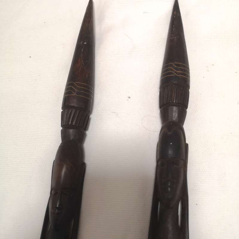 Old African Hard Wood Figure Spear Handcrafted- Bronze Inlay- 650mm- sold as set