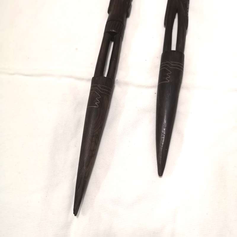 Old African Hard Wood Figure Spear Handcrafted- Bronze Inlay- 650mm- sold as set