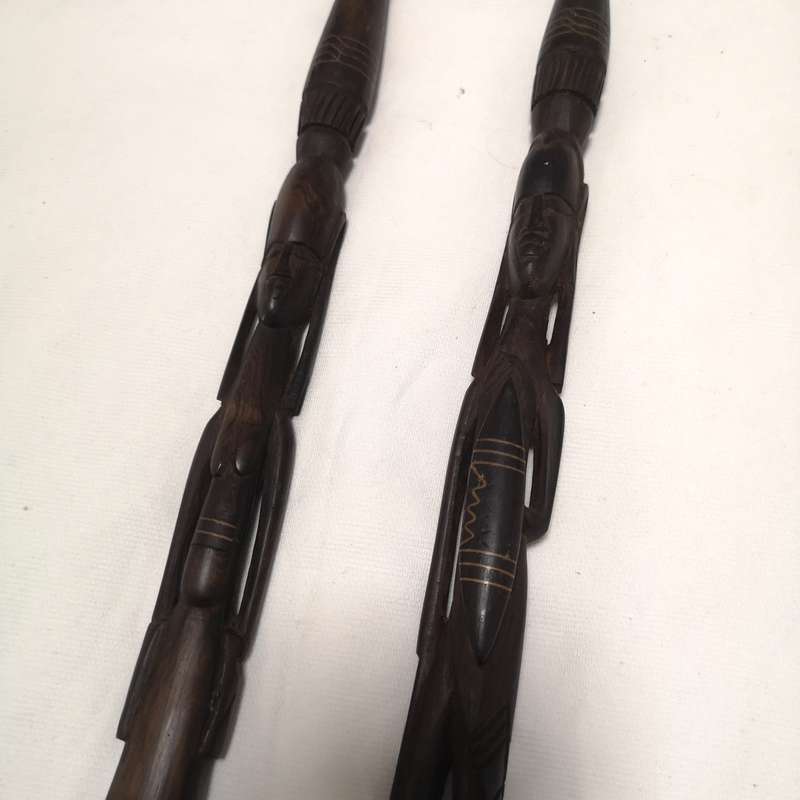Old African Hard Wood Figure Spear Handcrafted- Bronze Inlay- 650mm- sold as set