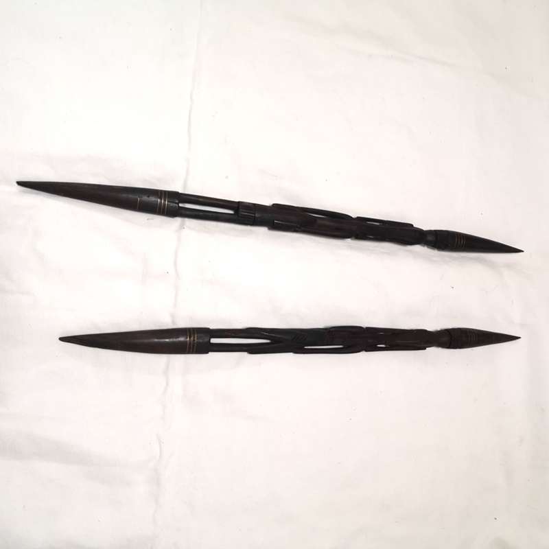 Old African Hard Wood Figure Spear Handcrafted- Bronze Inlay- 650mm- sold as set