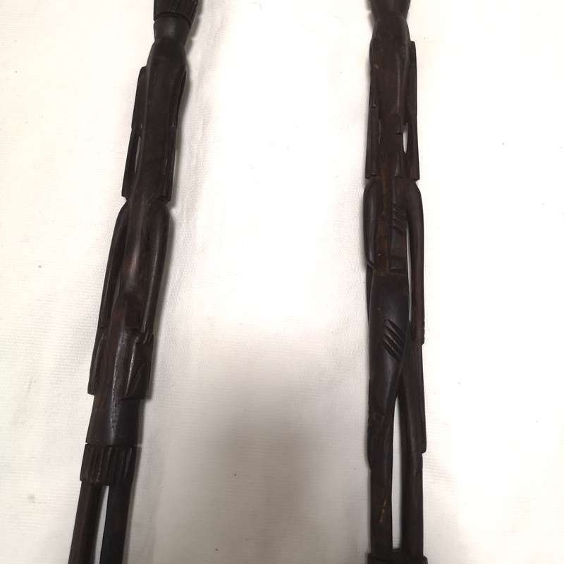 Old African Hard Wood Figure Spear Handcrafted- Bronze Inlay- 650mm- sold as set