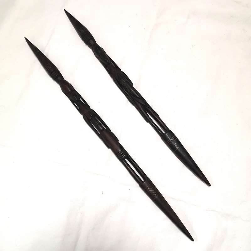 Old African Hard Wood Figure Spear Handcrafted- Bronze Inlay- 650mm- sold as set