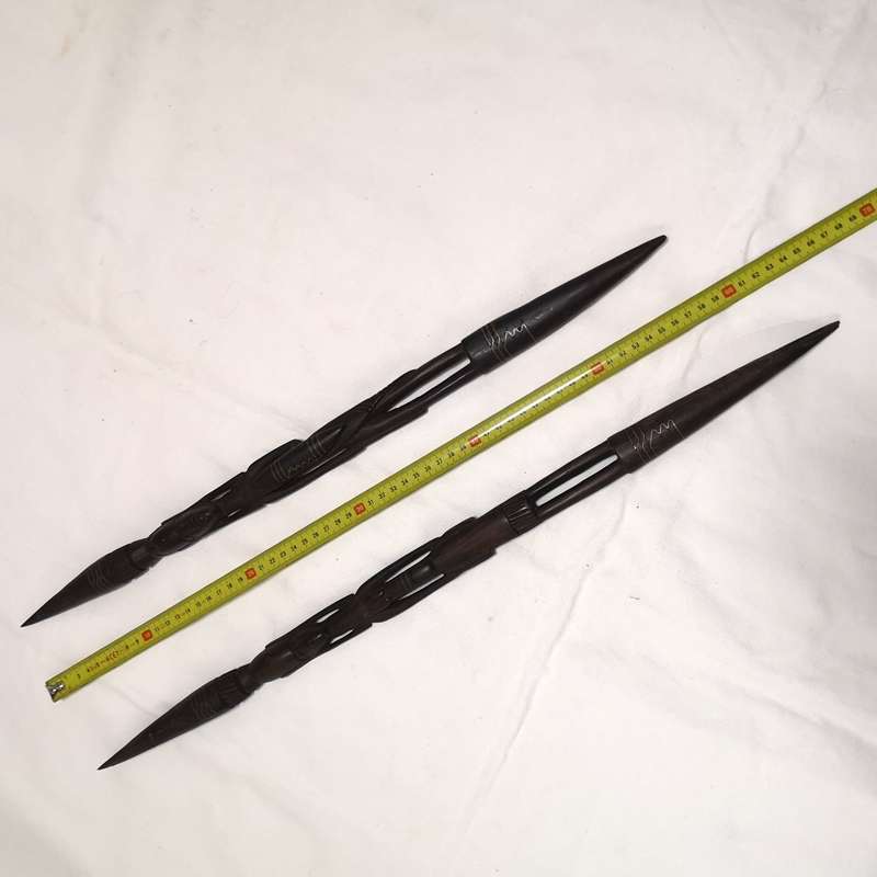 Old African Hard Wood Figure Spear Handcrafted- Bronze Inlay- 650mm- sold as set