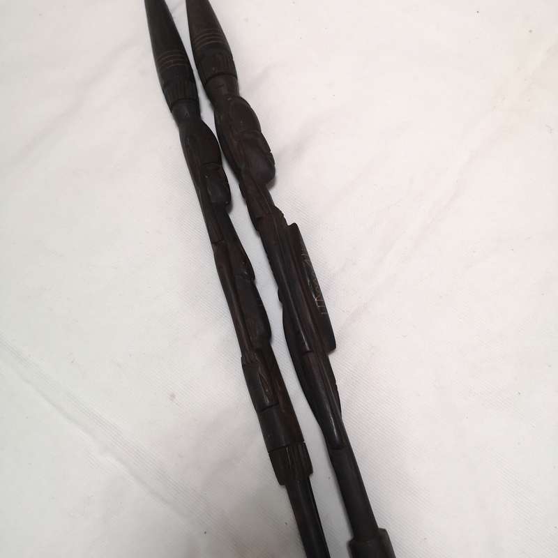 Old African Hard Wood Figure Spear Handcrafted- Bronze Inlay- 650mm- sold as set