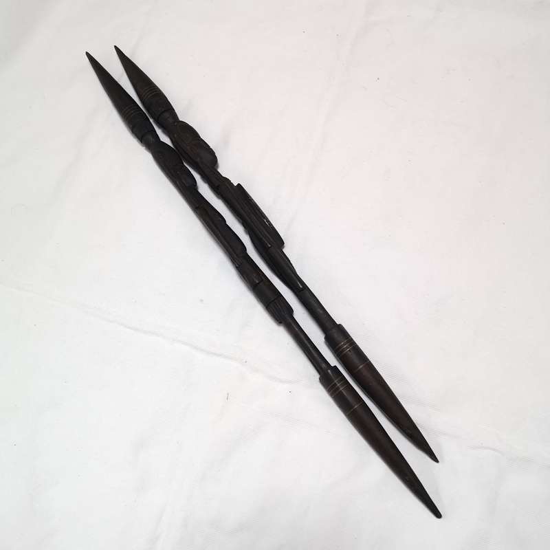 Old African Hard Wood Figure Spear Handcrafted- Bronze Inlay- 650mm- sold as set