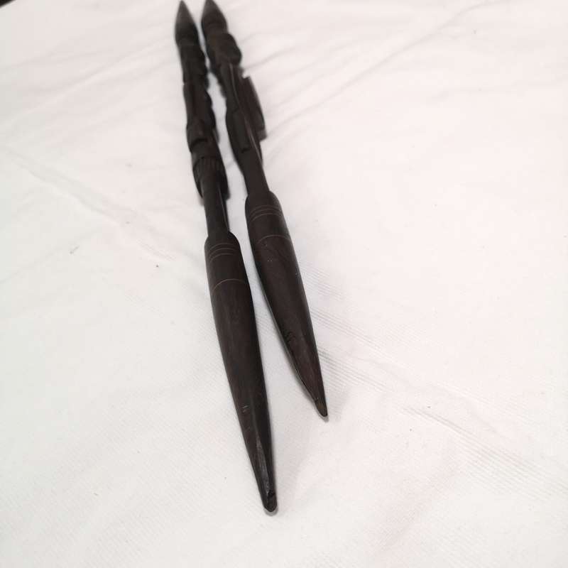 Old African Hard Wood Figure Spear Handcrafted- Bronze Inlay- 650mm- sold as set