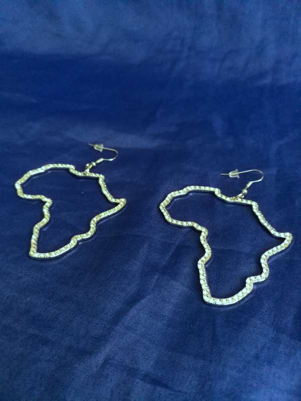 Africa Earrings 7cm stone encrusted, costume jewellery