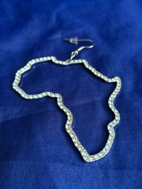 Africa Earrings 7cm stone encrusted, costume jewellery