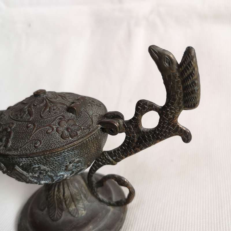 Serpent or Dragon HandleLamp/ Incense Burner with Floral Work- Vintage