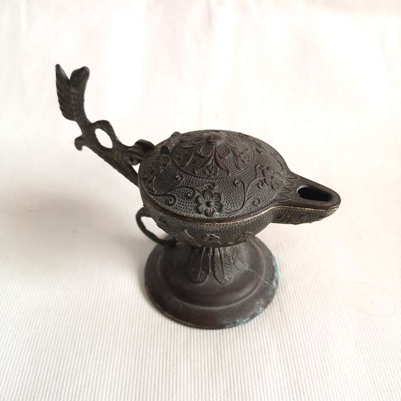 Serpent or Dragon HandleLamp/ Incense Burner with Floral Work- Vintage