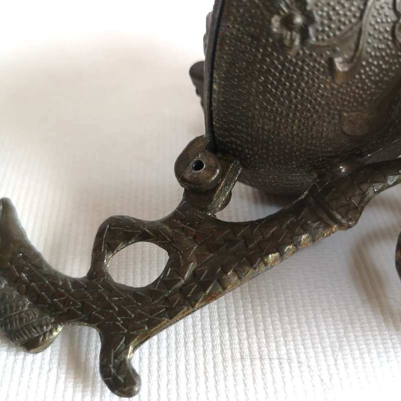 Serpent or Dragon HandleLamp/ Incense Burner with Floral Work- Vintage