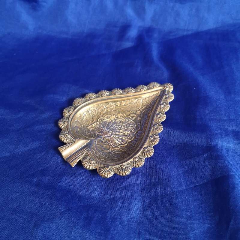 Heavy Brass Peacock Ornate Betel Leaf Shaped Ashtray/ Trinket