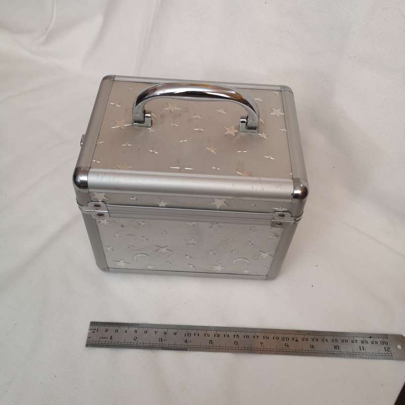Vanity Case- Aluminium Vintage with key- Moon & Stars Embossed