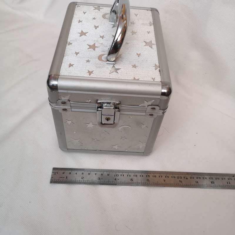Vanity Case- Aluminium Vintage with key- Moon & Stars Embossed