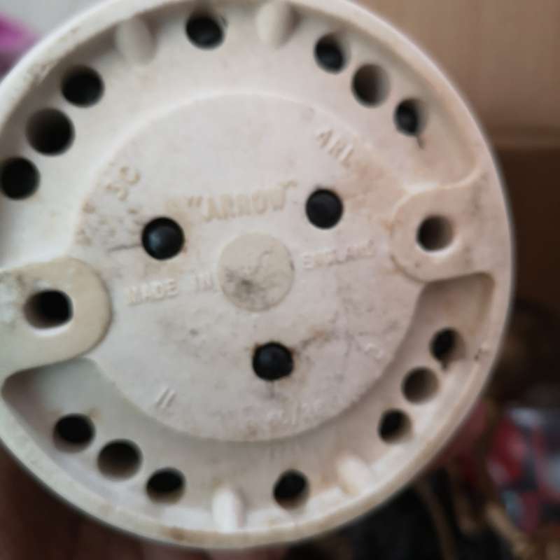 Vintage ceramic OFF-HIGH-MED-LOW switch, black and white. Made in England