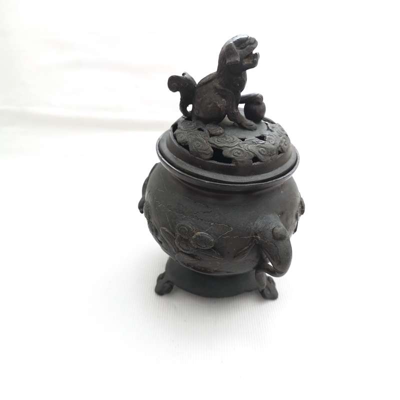 Antique Chinese Bronze Censer / Incense Burner, Foo Dog/Lion on Lid