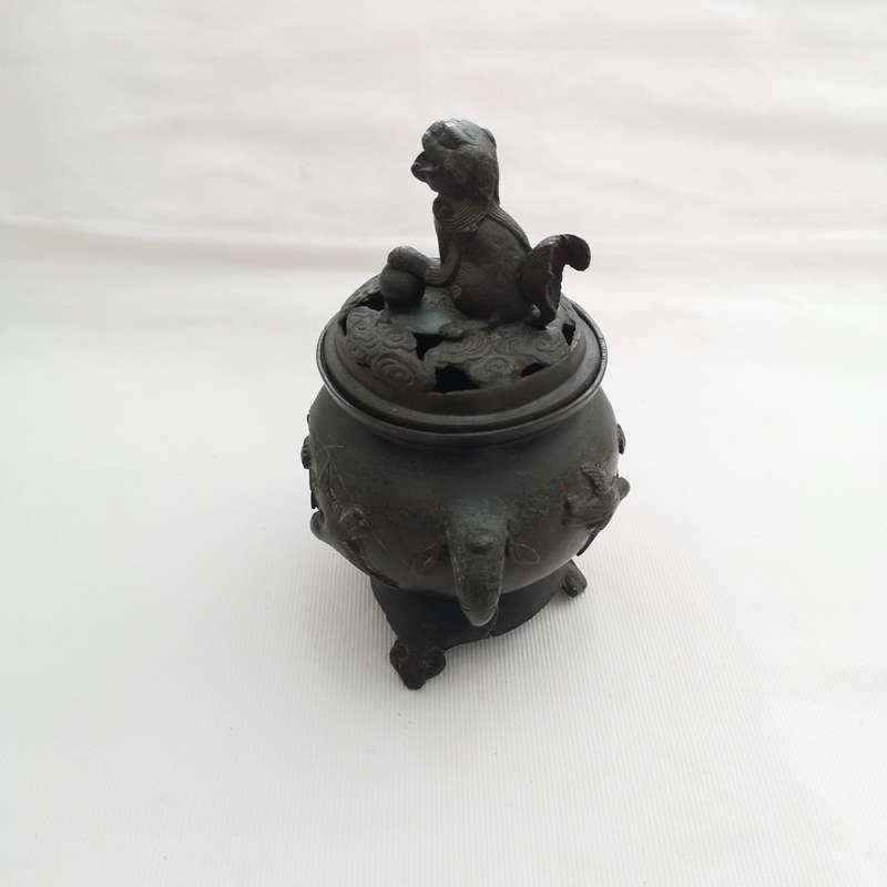 Antique Chinese Bronze Censer / Incense Burner, Foo Dog/Lion on Lid