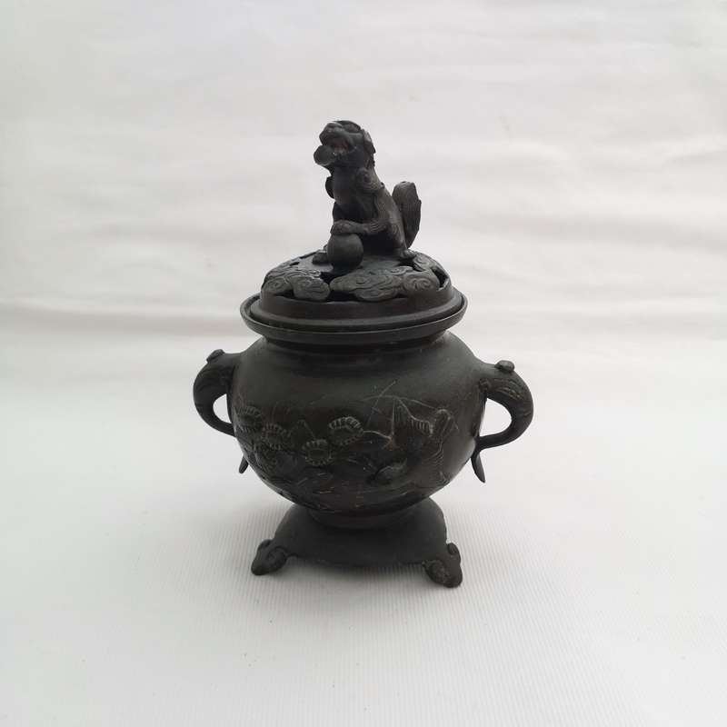 Antique Chinese Bronze Censer / Incense Burner, Foo Dog/Lion on Lid
