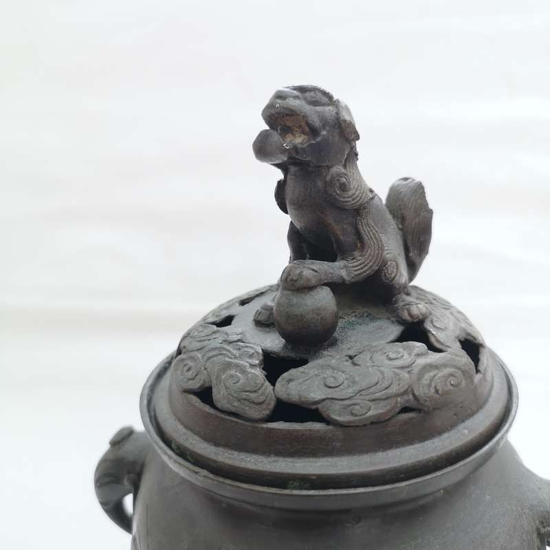 Antique Chinese Bronze Censer / Incense Burner, Foo Dog/Lion on Lid