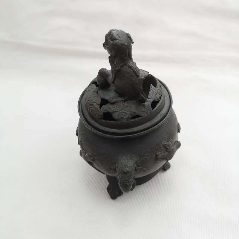 Antique Chinese Bronze Censer / Incense Burner, Foo Dog/Lion on Lid