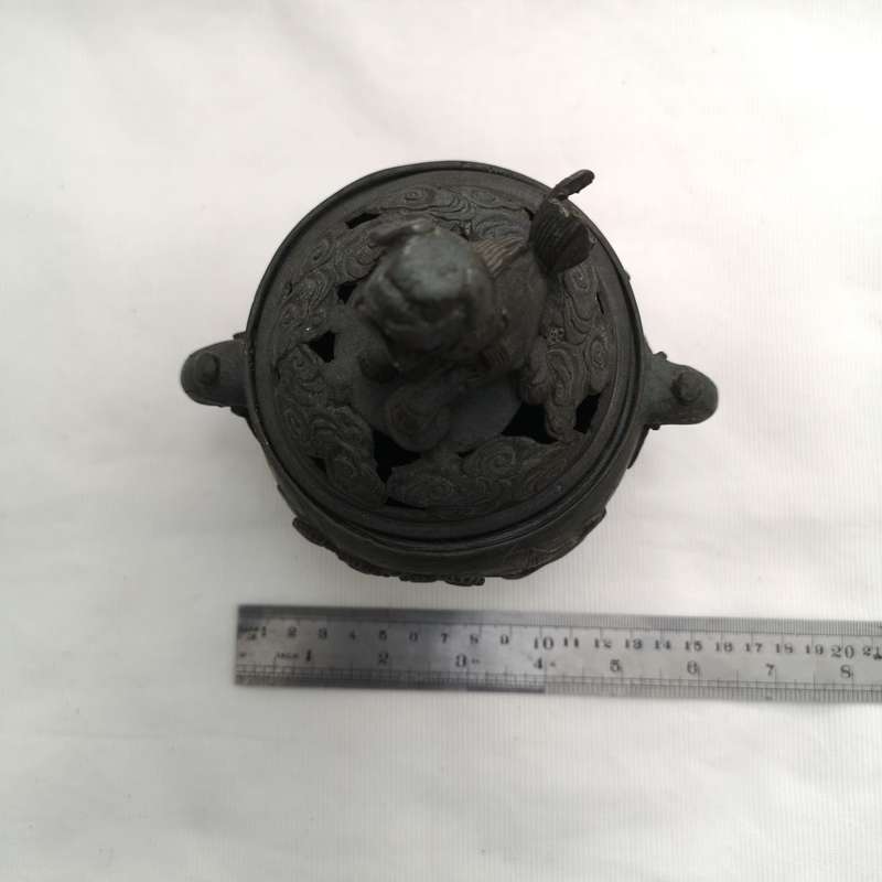 Antique Chinese Bronze Censer / Incense Burner, Foo Dog/Lion on Lid