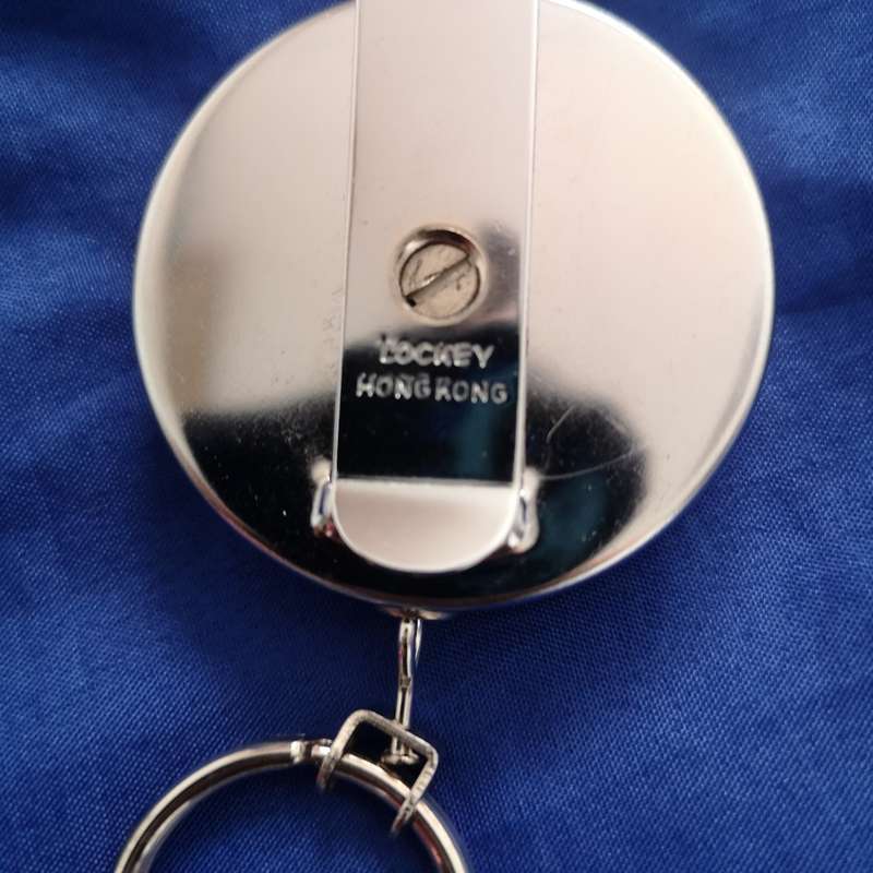 Lockey Vintage Retractable Key Ring 20" Pull Chain Clip Stainless Steel HONG KONG