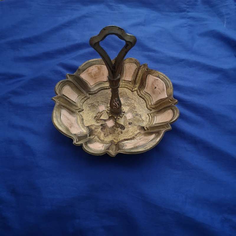 Vintage Florentine Bowl with Center Handle, Gold Gilt Made in Italy - Tuscan Home Decor