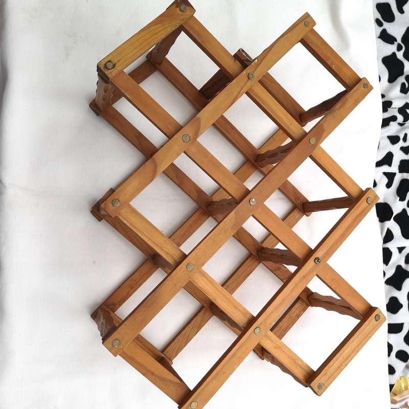 Vintage Expanding Wine Rack- Portable- Wood with brass pins