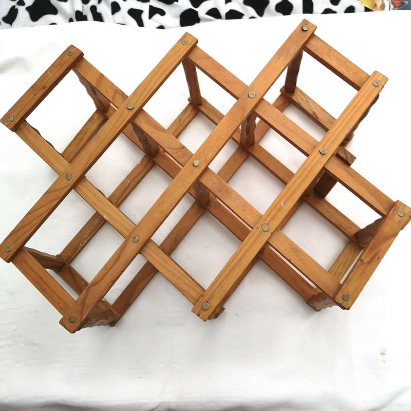 Vintage Expanding Wine Rack- Portable- Wood with brass pins
