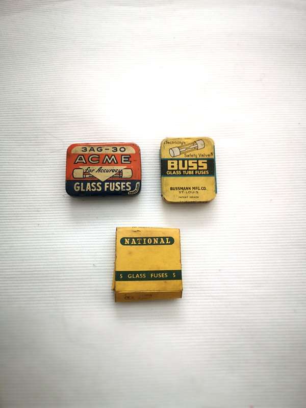 ACME Vintage Glass fuses with mini packaging tins